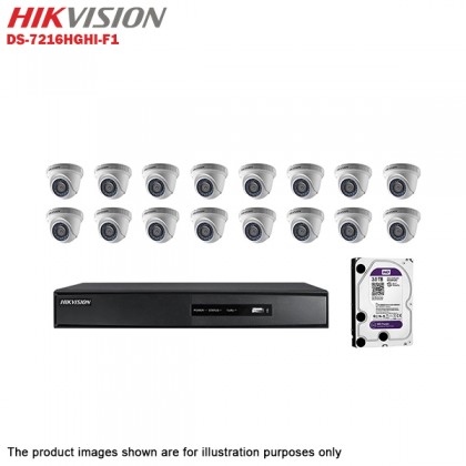 Hikvision Turbo HD 16 Channel CCTV DVR DS-7216HGHI-F1 + Hikvision 1MP 720P Indoor IR Dome Camera DS-2CE56C0T-IRP + 3TB WD Purple CCTV HDD